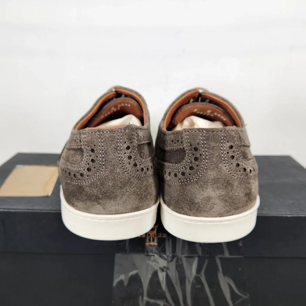Allen Edmonds Strand Sneak Mens Size 8 E WIDE Grey Suede Brogue Oxford Sneakers